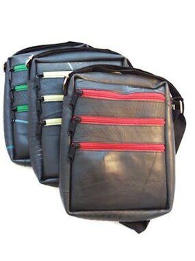 Recycled Rubber Crossbody Bag w/Colored Zippers